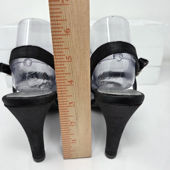 MOOTSIES TOOTSIES Heels Black Womens 9 Satin Open Toe Sandal Strappy Slingback - Picture 5 of 8